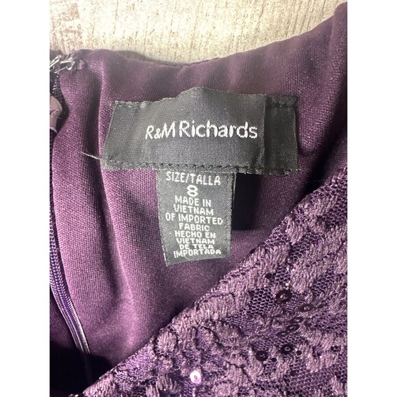 Purple Plum Lace & Sequin Long Dress Gown w/ Sheer Capelet R&M Richards Size 8 - Picture 7 of 12